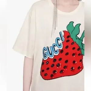 Gucci | Tops | Gucci Strawberry Graphic Tshirt Tee Shirt Xs